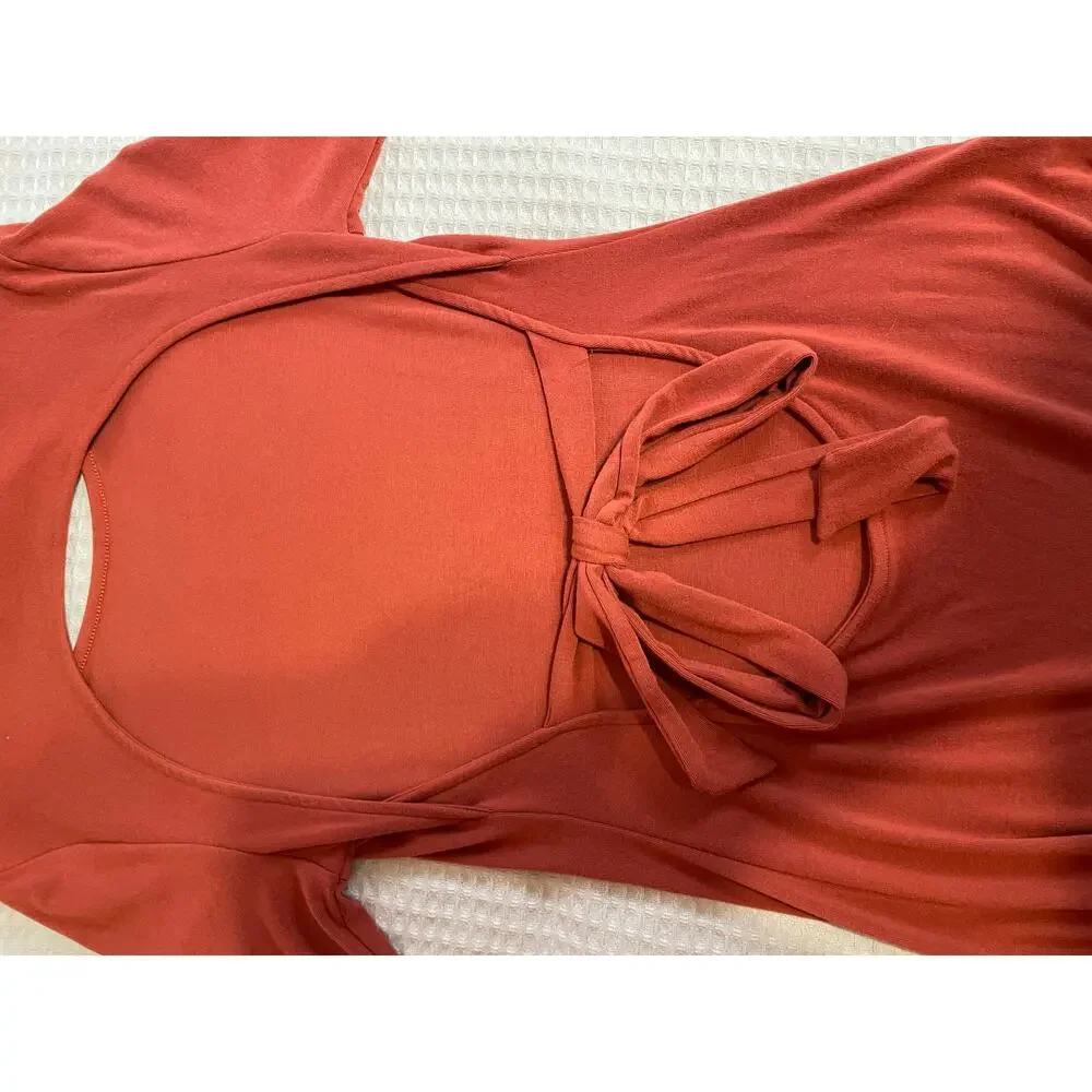 Free People Beach Burnt Orange Long Sleeve Backless Body-Con Maxi Dress Small